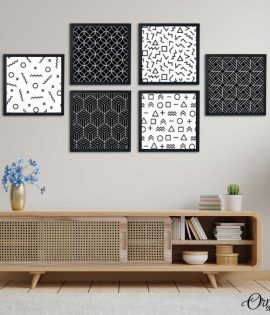 Black & White Confetti And Pattern Art #1 (6 Panels) | Abstract Wall Art