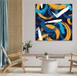Blue And Orange Paint Strokes Abstract Wall Art