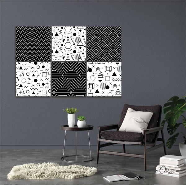 Black & White Confetti And Pattern Art Abstract Wall Art