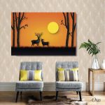 deers in sunset silhouette animal wall art
