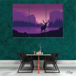 the deer at lake purple abstract wall art