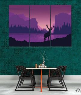 the deer at lake purple abstract wall art