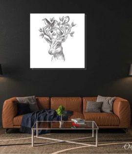 deer with tree head pencil illustration animal wall art