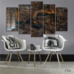 Urban City Buildings Night View (5 Panels) | Architecture Wall Art