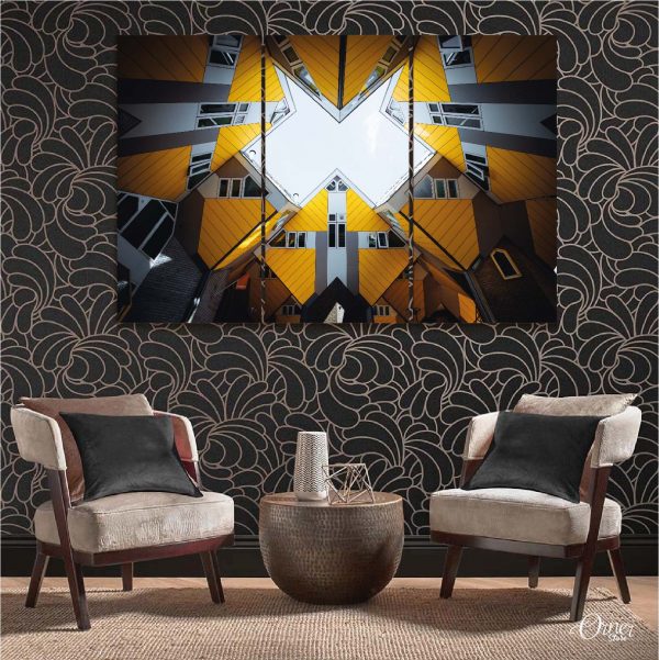 yellow abstract buildings architecture wall art