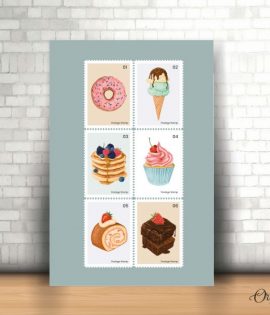 bakery deserts postage stamp art food poster wall art