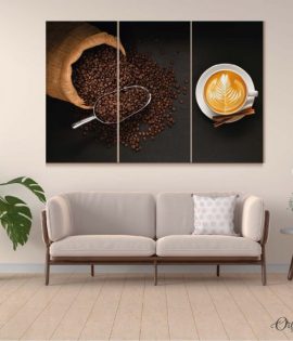coffee beans bag and latte art food wall art