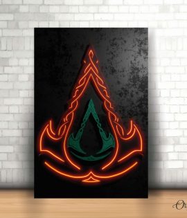 assasin's creed neon fiery logo wall art