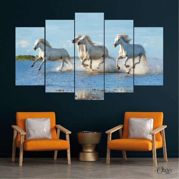 white horses running on water animal wall art