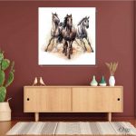 three horses digital illustration animal wall art