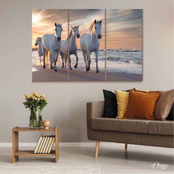 camargue horses at sunset beach animal wall art