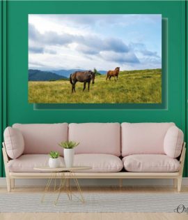 horses in the field animal wall art