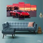 red sky and Lamborghini car wall art
