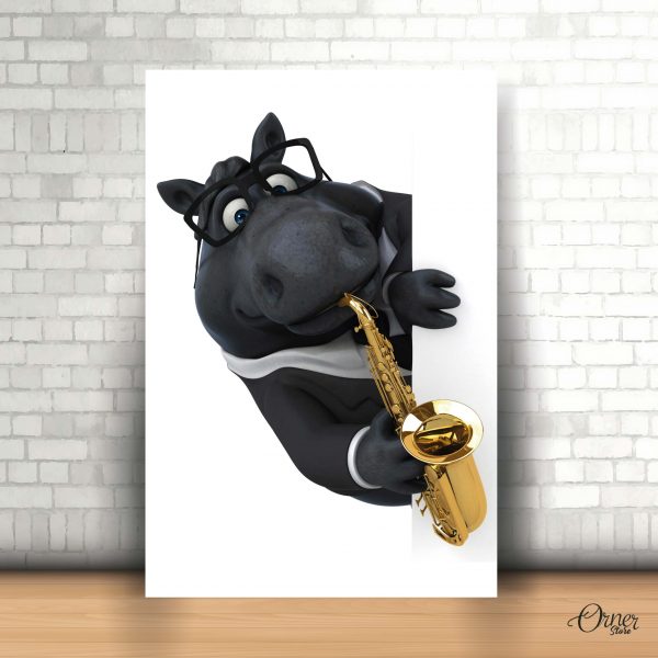 hippo playing the trumpet music wall art