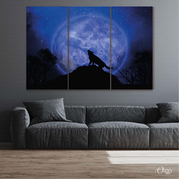 a wolf in moonlight abstract wall art