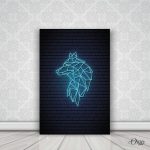 blue neon wolf abstract wall art