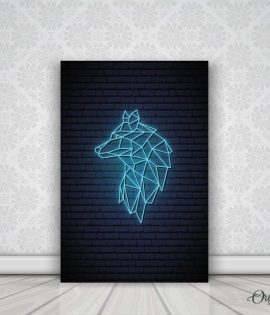 blue neon wolf abstract wall art