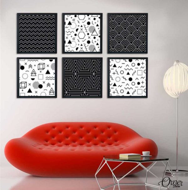 Black & White Confetti And Pattern Art #2 (6 Panels) | Abstract Wall Art