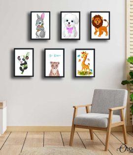 Baby Nursery Animals Wall Art | Set of 6 | Complete Wall Setup