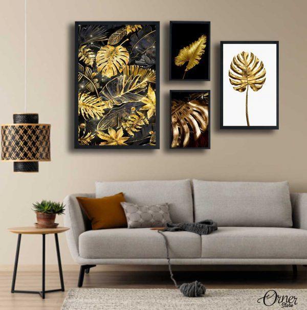 Black and Gold Leaves Collection | Set of 4 | Complete Wall Setup