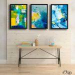 Blue & Yellow Brush Strokes Textured Art | Set of 3 | Abstract Wall Art