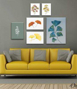 Ginkgo Pattern Leaves Art Collection | Set of 6 | Complete Wall Setup