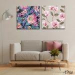 Pink Summer Flowers | 2 Square | Floral Wall Art