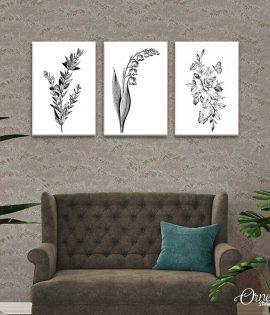 Black & White Floral Leaves Illustration | Set of 3 | Floral Wall Art