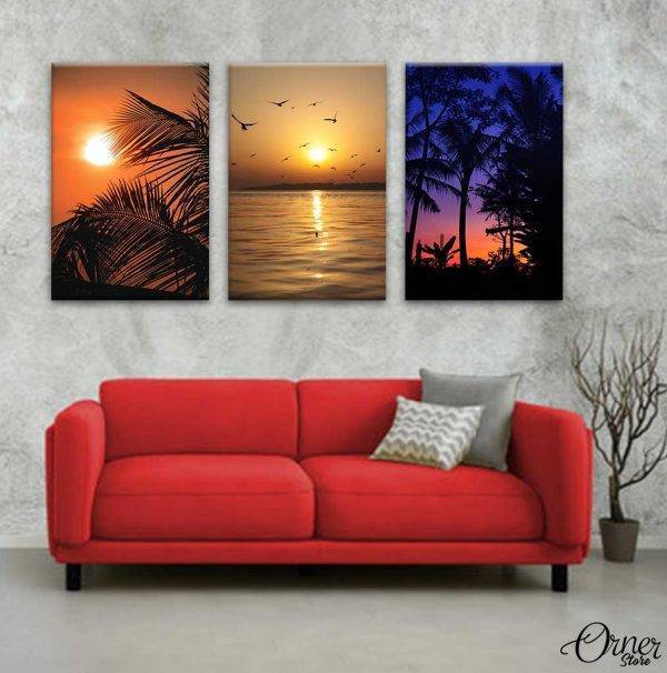 Ocean Trees And Sunset | Set of 3 | Nature Wall Art