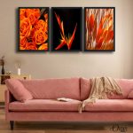 Orange Roses & Leaves | Set of 3 | Floral Wall Art