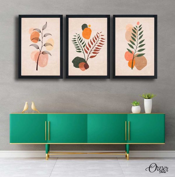 Plants & Leaves Illustration Art | 3 Panels | Floral Wall Art