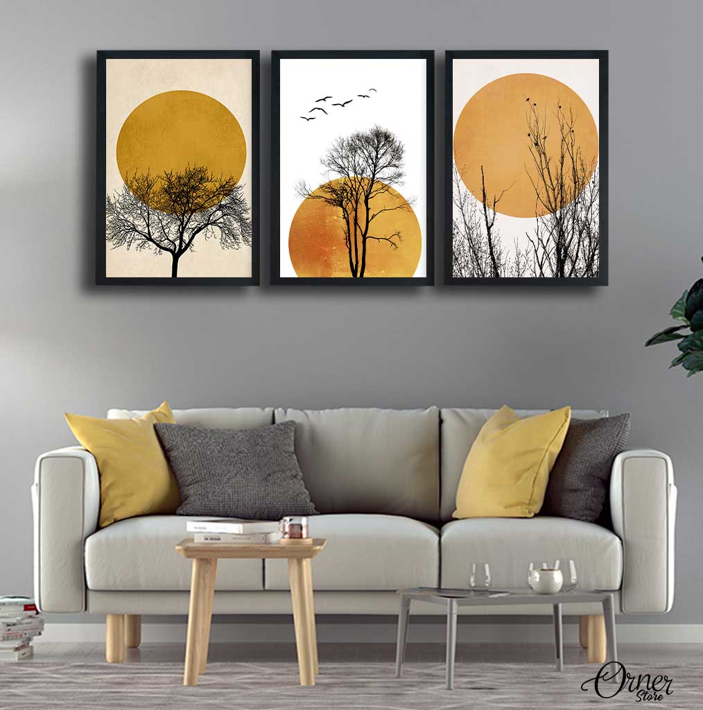 Trees and Sun Silhouette | Set Of 3 | Nature Wall Art